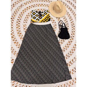 Vintage 90's Kenar Etc Black‎ Multi Color Dot Square Print Maxi Skirt 
Sz 8